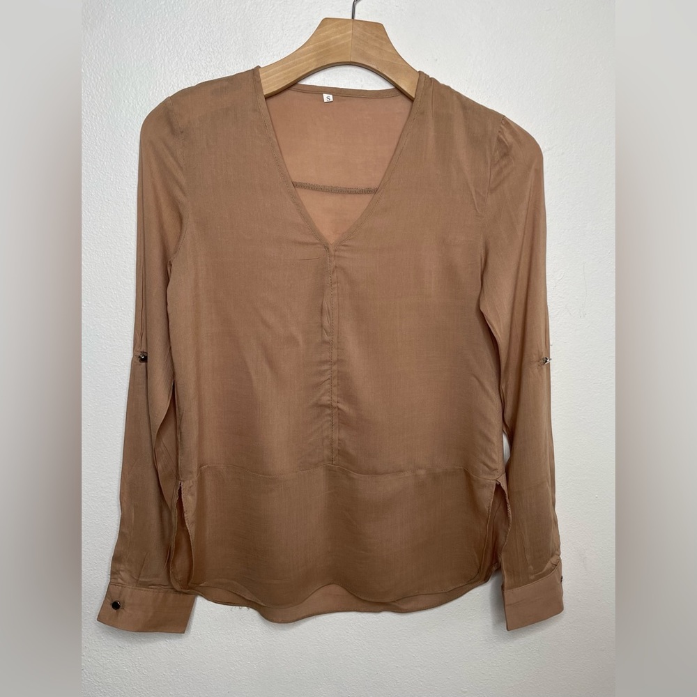 Long Sleeves V-neck Sheer Blouse : perfect for the Holidays .